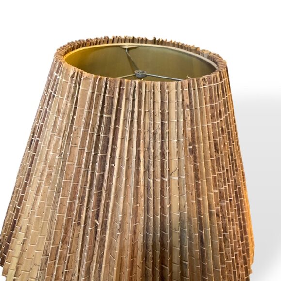 VTG MCM 60s Rattan Lamp Shade Pleated Palm Leaf Bamboo Natural Brown 15.5"Tall - Picture 13 of 16